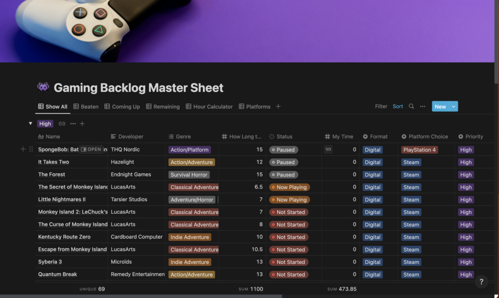 Gaming Backlog Manager Notion Template